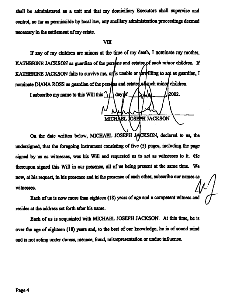 Michael Jackson's Last Will and Testament page 4