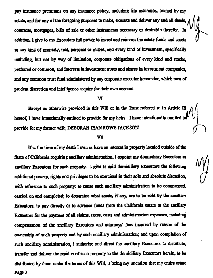 Michael Jackson's Last Will and Testament page 3