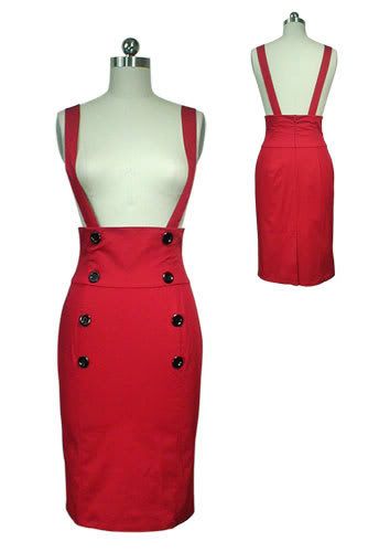 Red High Waist Rockabilly Pin Up 50's Style Suspender Skirt | eBay