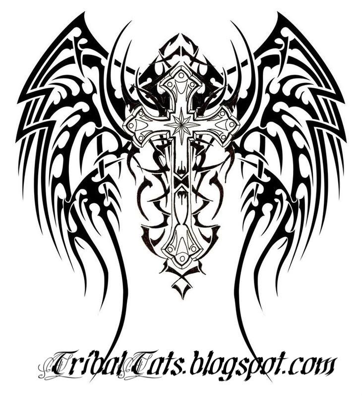 Tribal cross tattoos are often associated with angels and other