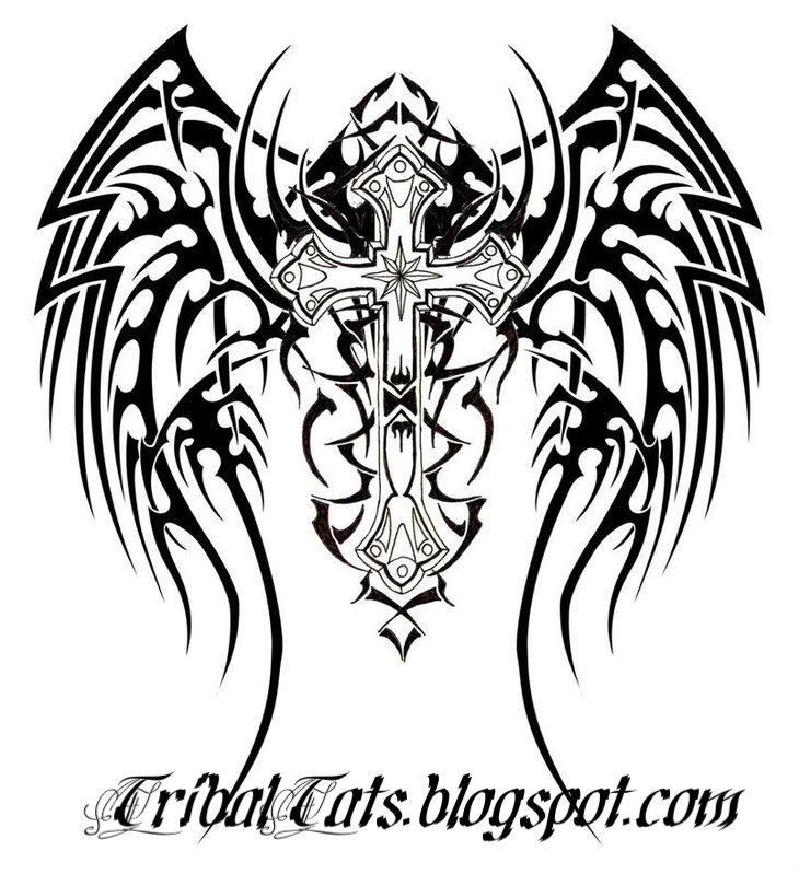 Women Cross Tattoos Designs Angel cross tattoo spreading wings on the back