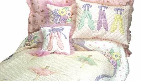 pretty pink white lavender ballerina bedding quilt quilted slippers ballet shoes