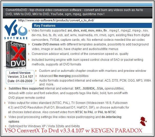 Releaselog | RLSLOG.net » VSO Software ConvertXtoDVD 3 v3.3.0.96-TE Dec 06/08 v3.3.1.98 Released. ConvertXtoDVD 3.3.1.98 FULL + Keygen .