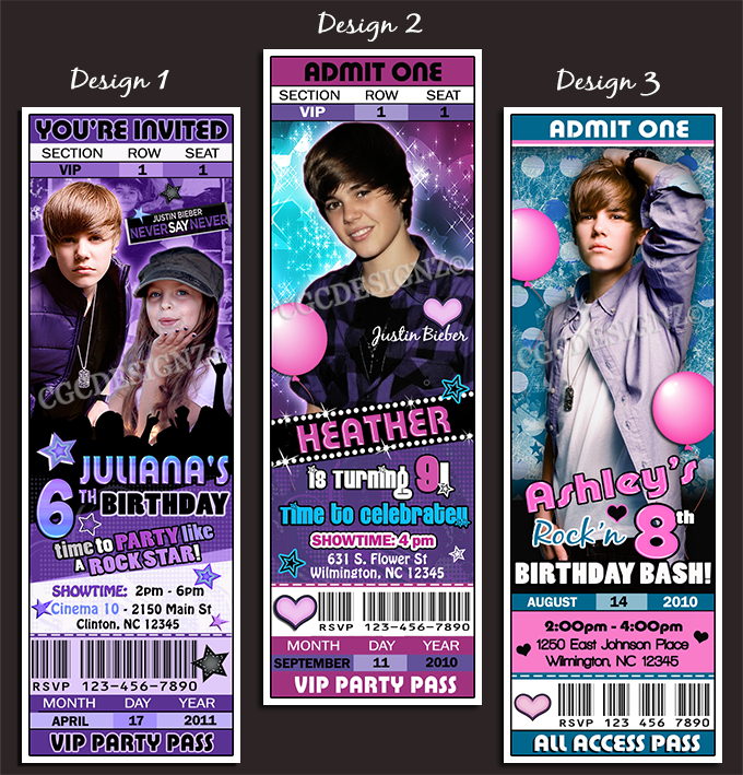 justin bieber birthday invitations. Bieber invitations variety of