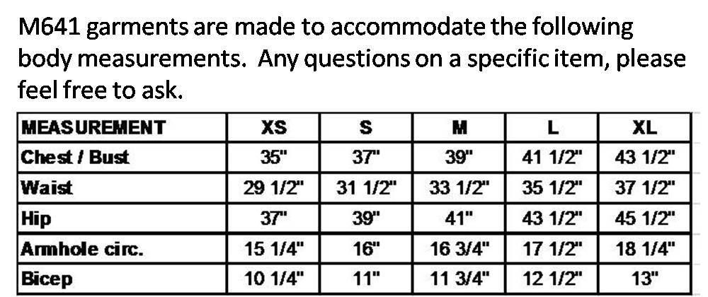 M641 Size Chart 