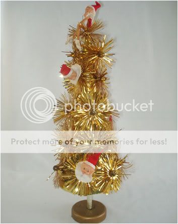 Gold Tinsel Pixie Elves 60s Tabletop Christmas Tree IOB  