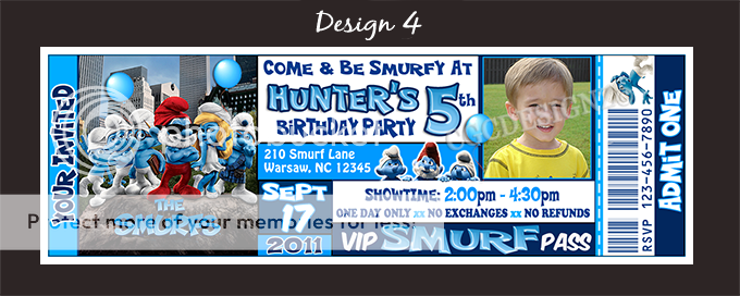 The SMURFS MOVIE BIRTHDAY PARTY TICKET INVITATIONS  