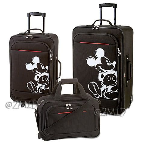 Disney MICKEY MOUSE Adult 3pc LUGGAGE SET Black NEW